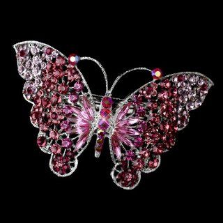 Marlena Pink AB Rhinestone Butterfly Wedding Bridal Barrette   Special Occasion, Prom, Party: Everything Else
