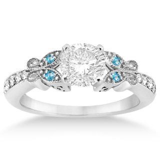Butterfly Diamond and Blue Topaz Engagement Ring Palladium (0.20ct): Allurez: Jewelry