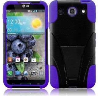 For LG Optimus G Pro E980 T Stand Impact Kickstand Hybrid Double Layer Fusion Cover Case Black/Dark Purple: Cell Phones & Accessories
