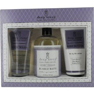 Deep Steep Terrific Trio Gift Set Body Wash and Bubble Bath and Body Butter Lavender Chamomile    1 Set  Skin Care Product Sets  Beauty
