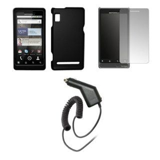 Motorola Droid 2 A955   Black Rubberized Snap On Cover Hard Case Cell Phone Protector + Crystal Clear Screen Protector + Rapid Car Charger for Motorola Droid 2 A955: Cell Phones & Accessories