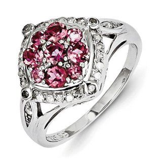SS Diamond & Pink Tourmaline Ring/CT Wt 0.83ct: Jewelry