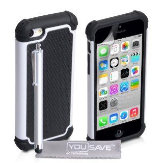 iPhone 5C Case Black / White Tough Grip Combo Silicone Cover With Stylus Pen: Cell Phones & Accessories