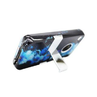 Apple iPhone 4 4S Black Blue Flowers Kickstand Cover Case: Cell Phones & Accessories