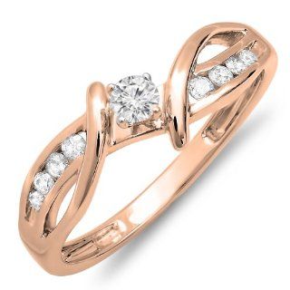 0.25 Carat (ctw) 10k Gold Round Diamond Crossover Split Shank Ladies Bridal Promise Engagement Ring 1/4 CT: Jewelry