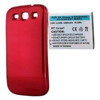 Samsung SGH T999V Cell Phone Battery Ultra High Capacity Extended Battery (4200 mAh) Equipped With NFC   Replacement For Samsung Galaxy S3 Cellphone Battery   Includes A Red Cover: Cell Phones & Accessories