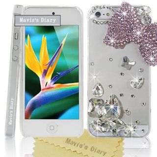 Mavis's Diary Purple Clear Luxury Bling 3D Bow Crystal Diamond Rhinestone Case Cover for Iphone 5 5g with Soft Clean Cloth: Cell Phones & Accessories