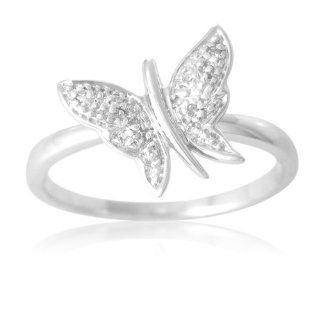 Sterling Silver Diamond Butterfly Ring (0.02 cttw, I J Color, I2 I3 Clarity), Size 7: Jewelry