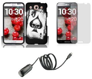 LG Optimus G Pro E980 (AT&T)   Accessory Combo Kit   Black Ace Skull Design Shield Case + Atom LED Keychain Light + Screen Protector + Micro USB Wall Charger: Cell Phones & Accessories