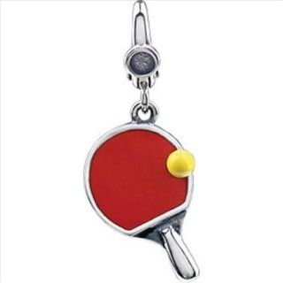 Sterling Silver Enamel Ping Pong Paddle & Ball Charm 19.00X12.00 MM: Jewelry