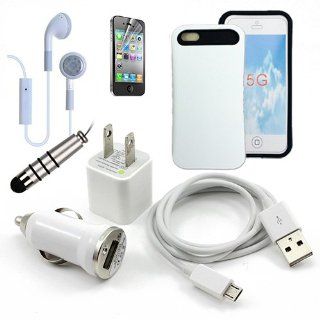 Apple iPhone 5/5S White Credit Card Holder Hybrid Case, USB Car Charger Plug, USB Home Charger Plug, USB 2.0 Data Cable, Metallic Stylus Pen, Stereo Headset & Screen Protector (7 Items) Retail Value: $89.95: Cell Phones & Accessories