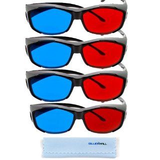 BIRUGEAR 4x 3D Red/Cyan Glasses Black Cover Style for Watching 3D Movies and Playing Games on TV/Monitor Flat Screens with **Cleaning Cloth** Computers & Accessories