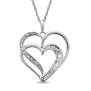 10 CT. T.W. Diamond Double Heart Pendant in Sterling Silver   Zales