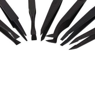 7 Pcs Anti static Plastic Round Tip Tweezer Maintenance Tool Black : Beauty