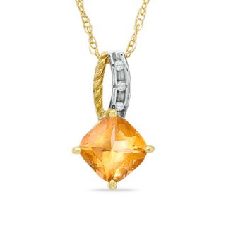 0mm Cushion Cut Citrine and Diamond Accent Pendant in 10K Gold