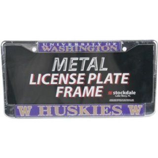 Washington Huskies Metal License Plate Frame W/domed Insert   Washington Above Huskies With W Logo : Sports Fan License Plate Frames : Sports & Outdoors