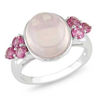 Oval Lab Created Opal Doublet and Pink Tourmaline Ring in 10K White