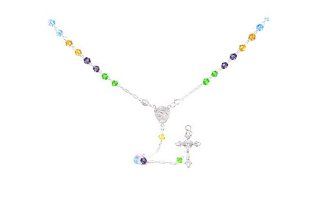 Sterling Silver 925 Austria Crystal Rosary Necklace: Jewelry