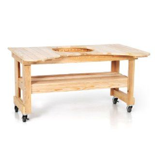 Primo 601 Cypress Wood Table for Primo Round Kamado Grill, 4 Wheels : Outdoor Grill Carts : Patio, Lawn & Garden
