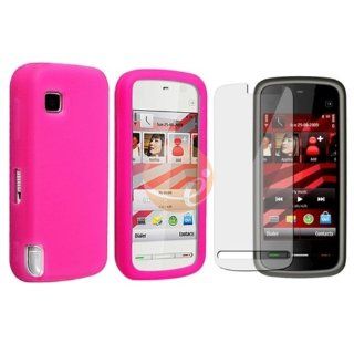Hot Pink Silicone Skin Case for Nokia 5230 Comes With Music + Reusable Screen Protector Cell Phones & Accessories