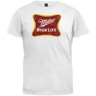 Miller   Mens High Life Distressed T shirt   Small White: Clothing