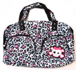 Clover Two Frony Pocket Hand Bag   Pink Cheetah Animal Print with Cute Skull: Clothing