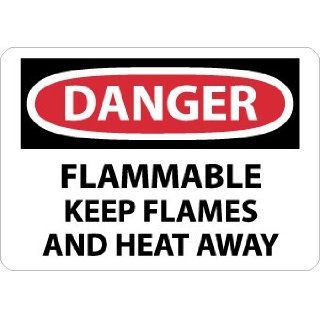 NMC D532RB OSHA Sign, Legend "DANGER   FLAMMABLE KEEP FLAMES AND HEAT AWAY", 14" Length x 10" Height, Rigid Plastic, Black/Red on White: Industrial Warning Signs: Industrial & Scientific