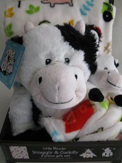 Little Miracles Snuggly & Cuddly 3 Piece Gift Set   Cow : Nursery Bed Blankets : Baby