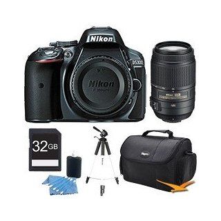 Nikon D5300 DX Format 24.2 MP DSLR Body (Gray) with 55 300mm VR Zoom Lens Bundle   Includes Camera, 55 300mm Lens, 32GB SD Memory Card, Compact Deluxe Gadget Bag, 59" Tripod, and Lens Cleaning Kit. : Camera & Photo