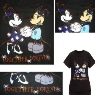 DISNEY MICKEY MOUSE AND MINNIE MOUSE HALLOWEEN T SHIRT TEE Glitter Accents Cotton Womens (4X(28/30)): Clothing