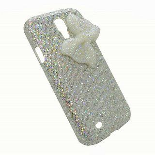 United Electek Bling Glitter Silver Hard Back Case Cover with White Bow + United Electek Purple Velvet Pouch for Samsung Galaxy S4 i9500   Comes with Gift Box Package: Cell Phones & Accessories