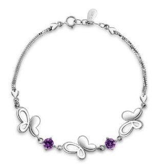 Plusminus Women's Sterling Silver Butterfly with Cubic Zirconia Bangle Bracelet + Gift Box: Charm Bracelets: Jewelry