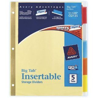 Avery(R) Worksaver(R) Insertable Big Tab Recycled Dividers, Gold Reinforced, 5 Tab, Buff Paper, Multicolor : Tab Inserts : Office Products