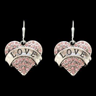 From the Heart Valentine's Day or any Day Pink Rhinestone Crystal Heart Earrings   1 1/2 inch long earrings.LOVE across the Center of the Earring.Rhinestones Sparkling  Perfect Gift for the Woman you Love Wonderful Valentines Day Gift. Sports &am