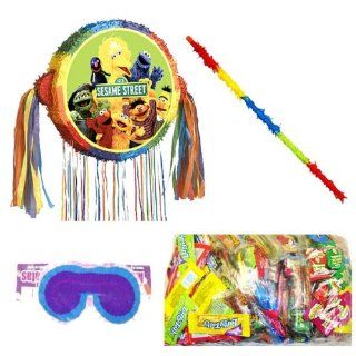 Sesame Street Pinata Party Pack/Kit Including Pinata, Sweet & Sour Candy Filler Mix 3lb, Buster Stick and Blindfold: Toys & Games