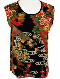 Moonlight Floral Print, Scoop Neck, Asian Themed Tank Top   Asian Flower at  Womens Clothing store: Blouses