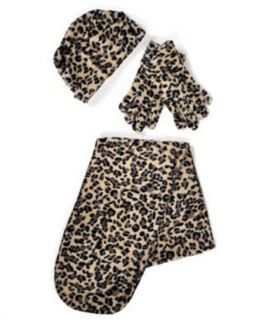Black & Tan Cheetah Print 3 Piece Fleece Hat, Scarf & Glove Women's Winter Set