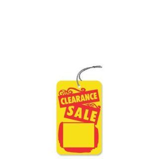 1.75" x 2.875" Clearance Sale Tag (with knotted strings), Yellow Cardstock with Red ink, Merchandise 13pt Tag, 1000 Tags / Pack : Blank Labeling Tags : Office Products