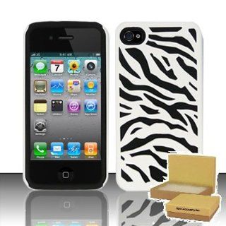 TRENDE   iPhone 4 4S Case White On Black Zebra Design Dual Layer Protection Tuff Phone Cover + Free Gift Box (Compatible Models iPhone 4s, iphone 4) Cell Phones & Accessories