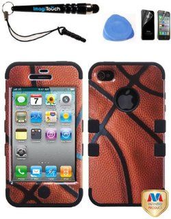IMAGITOUCH(TM) APPLE iPhone 4S 4 Basketball Sports Collection Black TUFF Hybrid Soft Silicone Skin Hard Shell Case Phone Protector Cover 4 Item Combo: AntiGlare Screen Protector, Stylus Pen, Pry Tool, Phone Cover: Cell Phones & Accessories