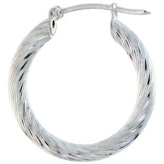 1 inch ( 25 mm ) Sterling Silver 3mm Tube Twist Design Diamond Cut Hoop Earrings Jewelry