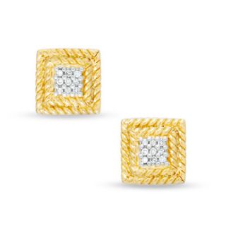 Diamond Accent Pavé Rope Square Earrings in Yellow Rhodium Plated