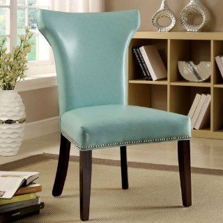 Benston Retro Contemporary Style Light Teal Leatherette Finish Accent Chair (Set of 2)   Dining Chairs