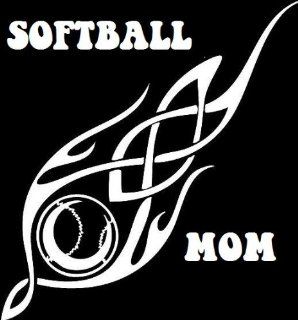 12" WHITE Tribal Softball Mom. Vinyl die cut bumper sticker decal for any smooth surface such as windows bumpers laptops or any smooth surface.   Wall Decor Stickers  