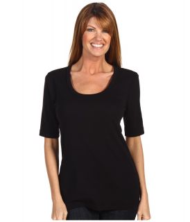 Red Dot Cotton Knits 1/2 Sleeve Scoop Neck Womens T Shirt (Black)
