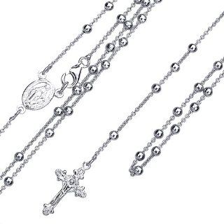 3MM 14K White Gold Plated Nickel Free Italian Sterling Silver Chain Necklaces Rosary Necklace For Women ( Available Length 16",18",22",24")   16" Jewelry