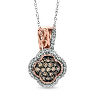 CT. T.W. Champagne and White Diamond Clover Pendant in 10K Rose