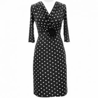 Luxury Divas Black & White Long Sleeve Polka Dot Below The Knee Dress at  Womens Clothing store