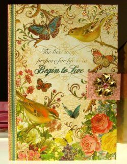 93752 Punch Studio Brooch Journal BEGIN TO LIVE Personal Diary Birds Flowers Roses Butterflies : Notepads : Office Products