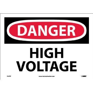 NMC D49PB OSHA Sign, "DANGER HIGH VOLTAGE", 14" Width x 10" Height, Pressure Sensitive Vinyl, Black/Red On White Industrial Warning Signs